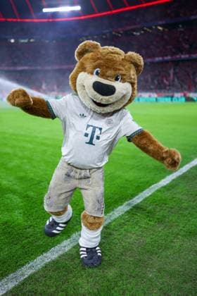 Fußball 1. Bundesliga 5. Spieltag FC Bayern München - SV Werder Bremen am 26.09.2025 in der Allianz Arena in München Berni ( Maskottchen München ) im Wiesn Outfit Lederhosn DFL regulations prohibit any use of photographs as image sequences and or quasi-video.