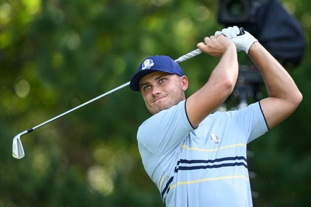 250926 Ludvig Aberg of Team Europe during a foursome match on day 1 of the Ryder Cup on September 26, 2025 in New York. Photo: Jesper Zerman BILDBYRAN kod JZ JZ0617 golf ryder cup day 1 bbeng Copyright: JESPERxZERMAN BB250926JZ024