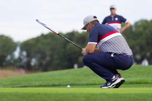 September 26, 2025, Farmingdale, Ny, United States: FARMINGDALE, NY - SEPTEMBER 26: Bryson DeChambeau of Team USA lines up a putt on hole 11 during the Ryder Cup - Morning Foursomes Matches at Bethpage Black Golf Course on September 26, 2025 in Farmingdale, NY. Farmingdale United States - ZUMAt139 20250926_aaa_t139_162 Copyright: xAlxChang IsixPhotosx