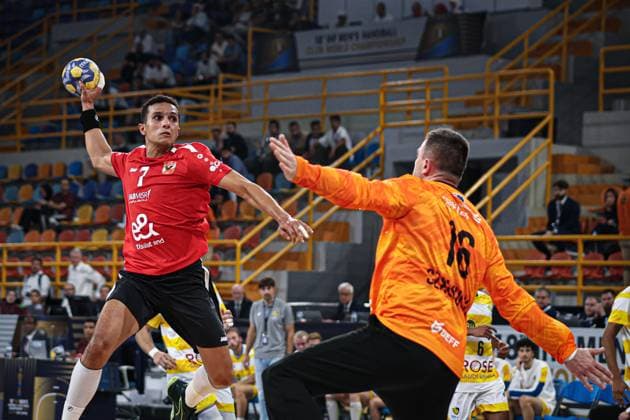 Al Ahly v Sydney - IHF Men s Club Handball World Cup Ehab, a 7-year-old AlAhly player, kicks the ball during the AlAhly and Sydney match in the Men s Club World Handball Championship in Cairo, Egypt, on September 26, 2025. cairo Egypt  Copyright: xAhmedxMosaadx originalFilename:mosad-notitle250926_npJ5f.jpg