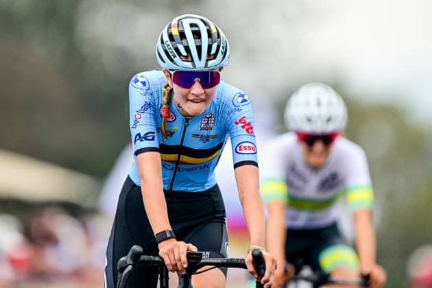 Belgian Laura Five pictured in action during the junior women road race (74 km) at the cycling road World Championships in Kigali, Rwanda, Saturday 27 September 2025. The 2025 UCI Road World Championships take place from 21 to 28 September in Kigali, Rwanda. DIRKxWAEM  x135392158x