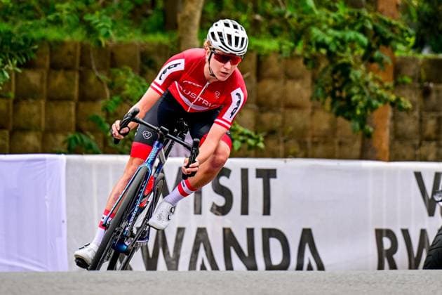 Austria Carina Schrempf pictured in action during the elite women road race (164,6 km) at the cycling road World Championships in Kigali, Rwanda, Saturday 27 September 2025. The 2025 UCI Road World Championships take place from 21 to 28 September in Kigali, Rwanda. DIRKxWAEM  x135400585x