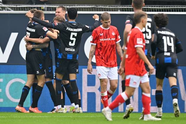 Paderborn, Home Deluxe Arena, 27.09.25, GER, Herren, 2.Bundesliga, Saison 2025-2026, SC Paderborn 07 - 1.FC Kaiserslautern Bild: Filip BILBIJA (Paderborn) jubelt nach seinem Tor zum 1:.0 DFL regulations prohibit any use of photographs as image sequences and or quasi-video. NRW Deutschland