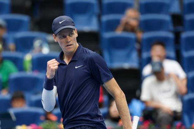 (250927) -- BEIJING, Sept. 27, 2025 -- Jannik Sinner celebrates during the men s singles second round match between Terence Atmane of France and Jannik Sinner of Italy at 2025 China Open tennis tournament in Beijing, China, Sept. 27, 2025. ) (SP)CHINA-BEIJING-TENNIS-CHINA OPEN-MEN S SINGLES-SECOND ROUND (CN) Baixxuefei 