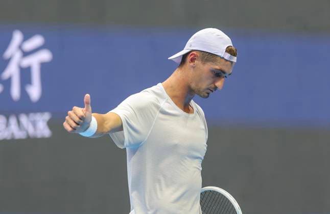 (250927) -- BEIJING, Sept. 27, 2025 -- Terence Atmane gestures during the men s singles second round match between Terence Atmane of France and Jannik Sinner of Italy at 2025 China Open tennis tournament in Beijing, China, Sept. 27, 2025. ) (SP)CHINA-BEIJING-TENNIS-CHINA OPEN-MEN S SINGLES-SECOND ROUND (CN) Baixxuefei 