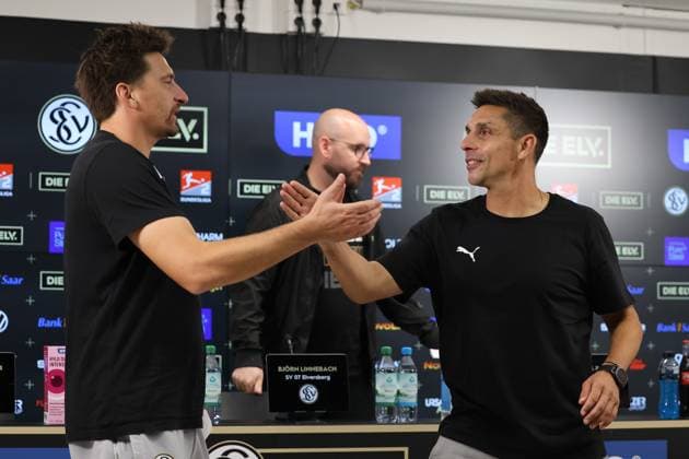 27.09.2025, Fussball, Herren, 2. Bundesliga, Saison 2025 2026, SV 07 Elversberg Holstein Kiel, Trainer Vincent Wagner (SV 07 Elversberg), Trainer Marcel Rapp (Holstein Kiel) Elversberg Ursapharm-Arena an der Kaiserlinde Saarland Deutschland (DEU) Copyright: xSebastianxBachx