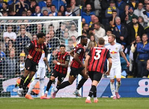 Antoine Semenyo of Bournemouth celebrates scoring their first goal Leeds United v AFC Bournemouth, Premier League, Football, Elland Road, Leeds, UK - 27 Sep 2025Leeds Elland Road United Kingdom EDITORIAL USE ONLY No use with unauthorised audio, video, data, fixture lists, club league logos or live services. Online in-match use limited to 120 images, no video emulation. No use in betting, games or single club league player publications. Copyright: xRichardxLee Shutterstockx 15503912aj