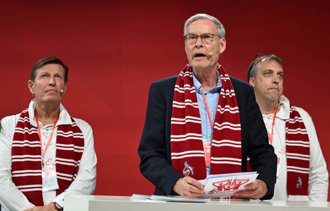 27.09.2025 , xophax, Fussball 1.Bundesliga, 1.FC Koeln Mitgliederversammlung , Präsidentenwahl. Rhein Energie Stadion Jahreshauptversammlung am Samstag den 27.09.2025. 1.FC Köln Team Adenauer : v.l.n.rechts Martin Hollweck , Dr. Sven - Georg Adenauer , Thorsten Kiesewetter (DFL DFB REGULATIONS PROHIBIT ANY USE OF PHOTOGRAPHS as IMAGE SEQUENCES and or QUASI-VIDEO) Koeln