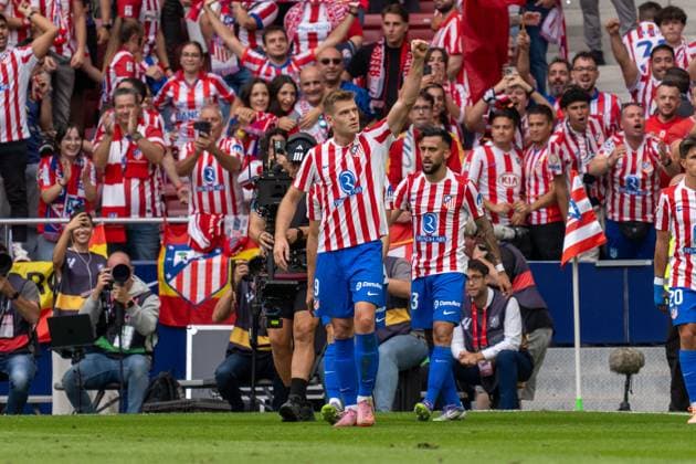 Alexander Sørloth (Atlético de Madrid & Norway striker N9) celebrating a goal during La Liga EA Sports game between Atlético de Madrid and Real Madrid at Estadio Riyadh Air Metropolitano, on September 27, 2025, Madrid, Spain. Copyright: xAndresxLopezxSheridanxx xSPPx Sportspressphoto_SPR33088