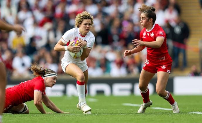 Ellie Kildunne of England Red Roses breaks to score their first try Canada v England, Women s Rugby World Cup, Final, Rugby Union, Allianz Stadium Twickenham, London, UK - 27 Sep 2025London Allianz Stadium Twickenham United Kingdom EDITORIAL USE ONLY No use with unauthorised audio, video, data, fixture lists, club league logos or live services. Online in-match use limited to 120 images, no video emulation. No use in betting, games or single club league player publications. Copyright: xAndrewxFosker Shutterstockx 15503859m