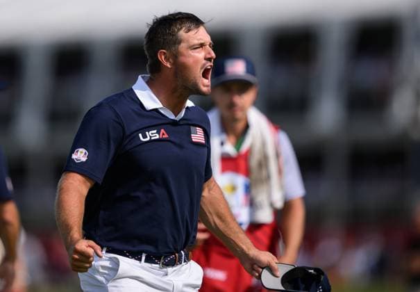 250927 Bryson DeChambeau of Team USA celebrates after a foursome match on day 2 of The Ryder Cup on September 27, 2025 in New York. Photo: Jesper Zerman BILDBYRAN kod JZ JZ0618 golf ryder cup day 2 bbeng jubel Copyright: JESPERxZERMAN BB250927JZ012