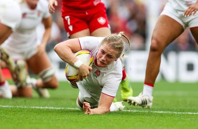 Alex Matthews of England Red Roses scores a try just before the half hour mark Canada v England, Women s Rugby World Cup, Final, Rugby Union, Allianz Stadium Twickenham, London, UK - 27 Sep 2025London Allianz Stadium Twickenham United Kingdom EDITORIAL USE ONLY No use with unauthorised audio, video, data, fixture lists, club league logos or live services. Online in-match use limited to 120 images, no video emulation. No use in betting, games or single club league player publications. Copyright: xAndrewxFosker Shutterstockx 15503859r