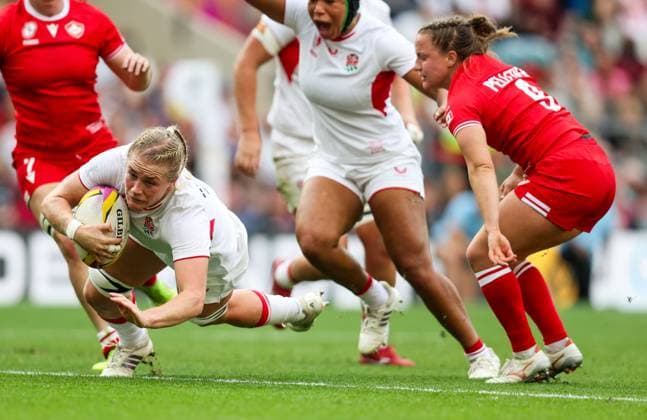 Alex Matthews of England Red Roses scores a try just before the half hour mark Canada v England, Women s Rugby World Cup, Final, Rugby Union, Allianz Stadium Twickenham, London, UK - 27 Sep 2025London Allianz Stadium Twickenham United Kingdom EDITORIAL USE ONLY No use with unauthorised audio, video, data, fixture lists, club league logos or live services. Online in-match use limited to 120 images, no video emulation. No use in betting, games or single club league player publications. Copyright: xAndrewxFosker Shutterstockx 15503859p