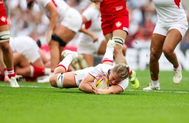 Alex Matthews of England Red Roses scores a try just before the half hour mark Canada v England, Women s Rugby World Cup, Final, Rugby Union, Allianz Stadium Twickenham, London, UK - 27 Sep 2025London Allianz Stadium Twickenham United Kingdom EDITORIAL USE ONLY No use with unauthorised audio, video, data, fixture lists, club league logos or live services. Online in-match use limited to 120 images, no video emulation. No use in betting, games or single club league player publications. Copyright: xAndrewxFosker Shutterstockx 15503859t