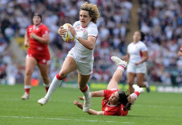 Rugby Union - Women™s Rugby World Cup - Final - Canada vs England - Allianz Stadium at Twickenham - Saturday 27th September 2025 Ellie Kildunne of England on her way to scoring the first try COLORSPORT Andrew Cowie 