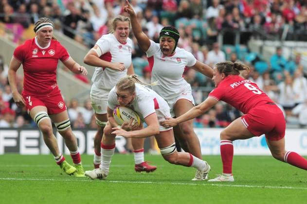 Rugby Union - Women™s Rugby World Cup - Final - Canada vs England - Allianz Stadium at Twickenham - Saturday 27th September 2025 Alex Matthews of England dives over to score her first half try COLORSPORT Andrew Cowie 
