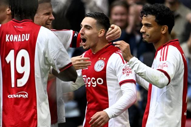 AMSTERDAM - Ajax s Oscar Gloukh after the 1-0 goal during the Dutch Eredivisie match between AFC Ajax and NAC Breda at the Johan Cruijff ArenA on September 27, 2025, in Amsterdam, Netherlands. ANP OLAF KRAAK Eredivisie 2025 26 xVIxANPxSportx xxANPxIVx 537636029 originalFilename: 537636029.jpg