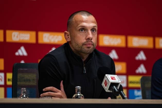 AMSTERDAM , 27-09-2025 , Johan Cruyff ArenA , season 2025 2026 , Dutch Eredivisie football . Match between Ajax and NAC Breda , Picture shows Ajax trainer coach John Heitinga during the press conference, PK, Pressekonferenz after the match (final score 2-1). Ajax - NAC  x31225677x Copyright: