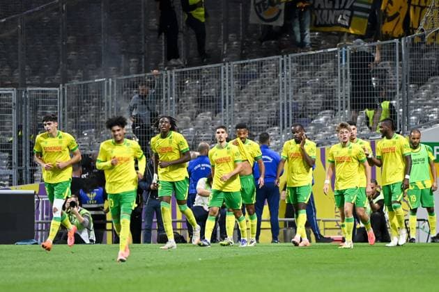 Toulouse FC v FC Nantes - Ligue 1 McDonald s 2025 2026 66 Louis LEROUX (fcn) - 78 Tylel TATI (fcn) - 15 Mayckel LAHDO (fcn) - 80 Junior MWANGA (fcn) - 08 Johann LEPENANT (fcn) during the Ligue 1 McDonald s match between Toulouse and Nantes at Stadium de Toulouse on September 27, 2025 in Toulouse, France. Toulouse France  Copyright: xFEPx 776348141