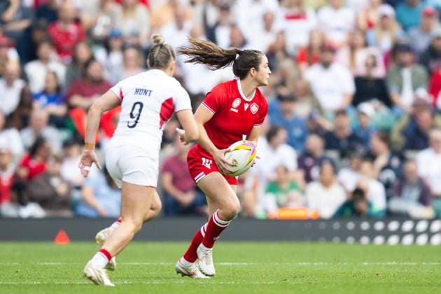 Canada Women v England Women Women s Rugby World Cup 2025 27 09 2025. Final Justine Pelletier of Canada in action the Women s Rugby World Cup 2025 Final match between Canada Women and England Women at Allianz Stadium, Twickenham, Richmond, United Kingdom on 27 September 2025. Richmond Allianz Stadium London United Kingdom Editorial use only , Copyright: xSimonxKingx PSI-22918-0092