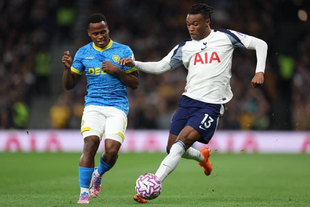 London, England, 27th September 2025. Jhon Arias of Wolverhampton Wanderers and Destiny Udogie of Tottenham Hotspur challenge for the ball during the Tottenham Hotspur vs Wolverhampton Wanderers Premier League match at the Tottenham Hotspur Stadium, London. Picture credit should read: Paul Terry Sportimage EDITORIAL USE ONLY. No use with unauthorised audio, video, data, fixture lists, club league logos or live services. Online in-match use limited to 120 images, no video emulation. No use in betting, games or single club league player publications. SPI_012_PT_Tottenham_Wolves SPI-4168-0012