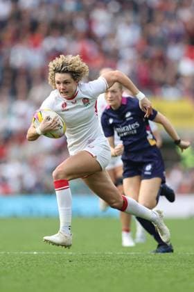 WRWC Final 27 September 2025, London - Women™s Rugby World Cup Final - Canada v England Women - Ellie Kildunne of England makes an impressive run in the lead up to scoring a try - Photo: Charlotte Wilson Offside. London UK Copyright: xCharlottexWilsonx xOffsidexOffside
