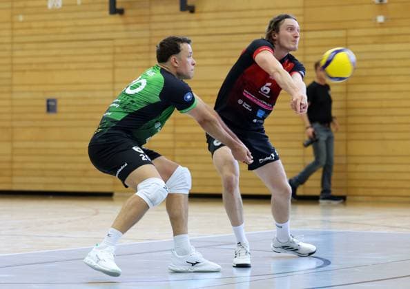 BAU 27.09.2025 Ludwigsburg Volleyball Barock Volley MTV Ludwigsburg vs. TSV Haching, v.l. Jeffrey Klok (LB) , Ben-Simon Bonin (LB)