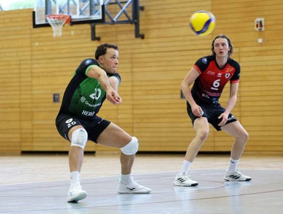 BAU 27.09.2025 Ludwigsburg Volleyball Barock Volley MTV Ludwigsburg vs. TSV Haching, v.l. Jeffrey Klok (LB) , Ben-Simon Bonin (LB)