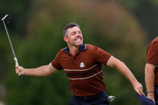 250927 Rory McIlroy of Team Europe celebrates during a fourball match on day 2 of The Ryder Cup on September 27, 2025 in New York. Photo: Jesper Zerman BILDBYRAN kod JZ JZ0618 golf ryder cup day 2 bbeng jubel Copyright: JESPERxZERMAN BB250927JZ095