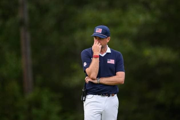 250927 Team Captain Keegan Bradley of Team USA looks dejected during a fourball match on day 2 of The Ryder Cup on September 27, 2025 in New York. Photo: Jesper Zerman BILDBYRAN kod JZ JZ0618 golf ryder cup day 2 bbeng depp Copyright: JESPERxZERMAN BB250927JZ108
