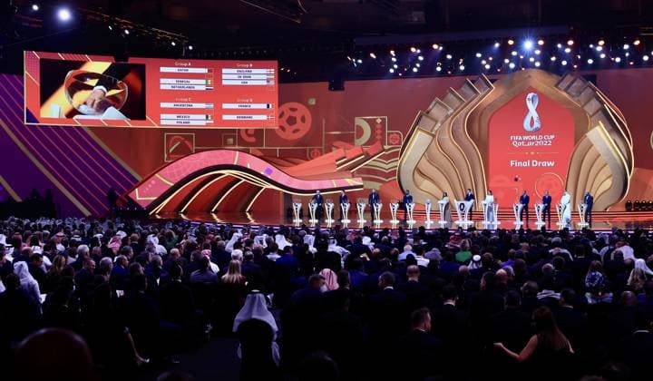 FIFA World Cup, WM, Weltmeisterschaft, Fussball 2022: groups announced DOHA, QATAR - APRIL 1 : A general view of convention hall during the FIFA World Cup 2022 group stage draw at Doha Exhibition and Convention Center in Doha, Qatar on April 01, 2022. Doha Qatar. Editorial use only. Please get in touch for any other usage.  Copyright: x2025xAnadoluxMohammedxDabbousx