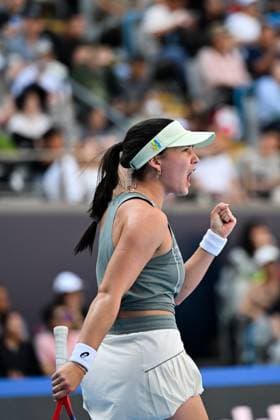 (250928) -- BEIJING, Sept. 28, 2025 -- Eva Lys of Germany celebrates scoring during the women s singles third round match between Elena Rybakina of Kazakhstan and Eva Lys of Germany at 2025 China Open tennis tournament in Beijing, China, Sept. 28, 2025. ) (SP)CHINA-BEIJING-TENNIS-CHINA OPEN-WOMEN S SINGLES-THIRD ROUND (CN) XinxMengchen 