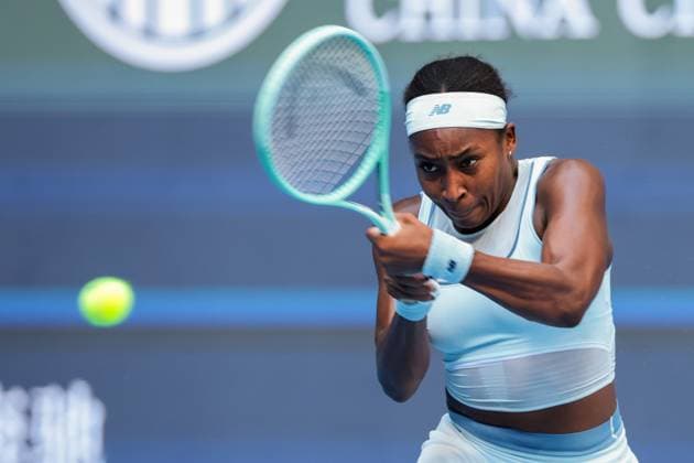 BEIJING, CHINA - SEPTEMBER 28: Coco Gauff of the United States competes in the Women s Singles Round of 32 match against Leylah Fernandez of Canada on day 7 of the 2025 China Open at National Tennis Center on September 28, 2025 in Beijing, China.  Copyright: xVCGx 111593698863