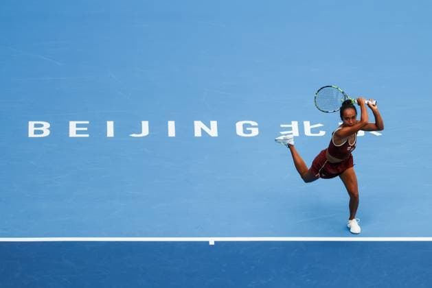 BEIJING, CHINA - SEPTEMBER 28: Leylah Fernandez of Canada competes in the Women s Singles Round of 32 match against Coco Gauff of the United States on day 7 of the 2025 China Open at National Tennis Center on September 28, 2025 in Beijing, China.  Copyright: xVCGx 111593696758