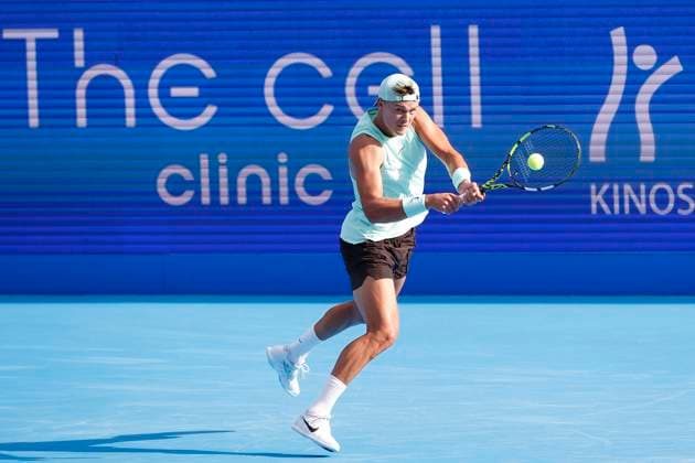 September 28, 2025, Tokyo, Japan: Denmark s Holger Rune in action against Jenson Brooksby of the USA during their quarterfinal match at the Japan Open Tennis Championships at Ariake Colosseum in Tokyo. The tournament runs from September 22 to 30. Brooksby won 6-3, 6-3. Tokyo Japan - ZUMAm191 20250928_aap_m191_029 Copyright: xRodrigoxReyesxMarinx