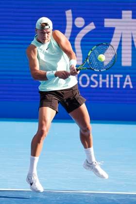 September 28, 2025, Tokyo, Japan: Denmark s Holger Rune in action against Jenson Brooksby of the USA during their quarterfinal match at the Japan Open Tennis Championships at Ariake Colosseum in Tokyo. The tournament runs from September 22 to 30. Brooksby won 6-3, 6-3. Tokyo Japan - ZUMAm191 20250928_aap_m191_042 Copyright: xRodrigoxReyesxMarinx