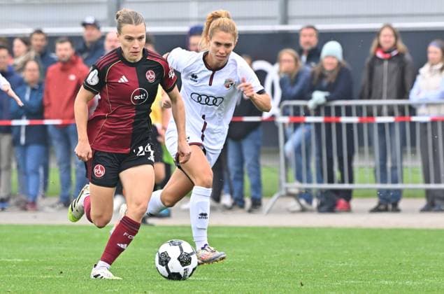 28.09.2025 - Fussball - Saison 2025 2026 - 1. DFB-Pokal - 1. Runde: FC Ingolstadt 04 FCI - 1. FC Nürnberg FCN ( Club Clubfrauen ) - Sportfoto Zink MeZi - xmexzix - Nastassja Lein (24, 1. FC Nürnberg FCN, links )