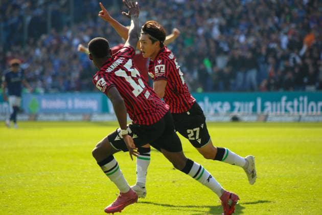 Deutschland: Fussball 2.Bundesliga 2025 26, 7. Spieltag - Hannover 96 vs Arminia Bielefeld - Heinz von Heiden Arena Stadion (Hannover): Torjubel Hayate Matsuda (Hannover 96, 27) Hannover