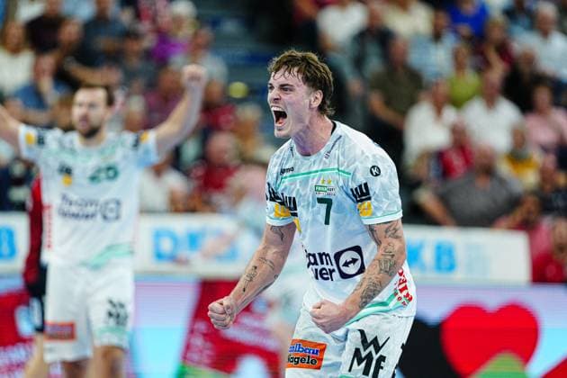 Torjubel Victor Kloeve (Frisch Auf Goeppingen, 07) GER, SG Flensburg-Handewitt vs. Frisch Auf Goeppingen, Handball, Bundesliga, Spieltag 6, Saison 2026 2026, 28.09.2025 GER, SG Flensburg-Handewitt vs. Frisch Auf Goeppingen, Handball, Bundesliga, Spieltag 6, Saison 2026 2026, 28.09.2025 Flensburg Copyright: xEibner-Pressefoto MarcelxvonxFehrnx EP_MFN