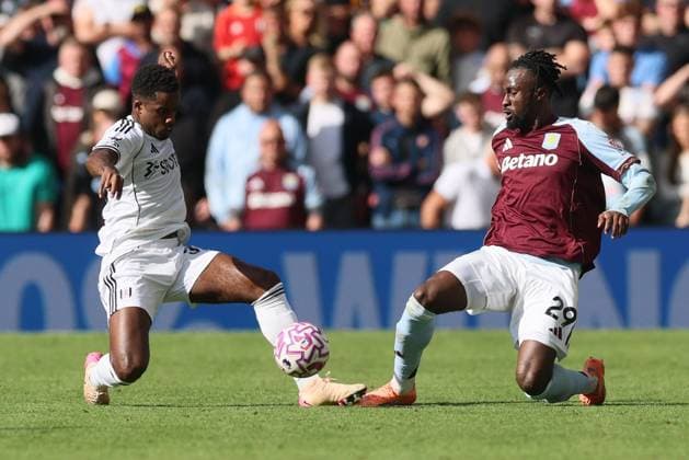 Ryan Sessegnon of Fulham and Evann Guessand of Aston Villa Aston Villa v Fulham, Premier League, Football, Villa Park, Birmingham, UK - 28 Sep 2025Birmingham Villa Park United Kingdom EDITORIAL USE ONLY No use with unauthorised audio, video, data, fixture lists, club league logos or live services. Online in-match use limited to 120 images, no video emulation. No use in betting, games or single club league player publications. Copyright: xPaulxCurrie Shutterstockx 15503933dl