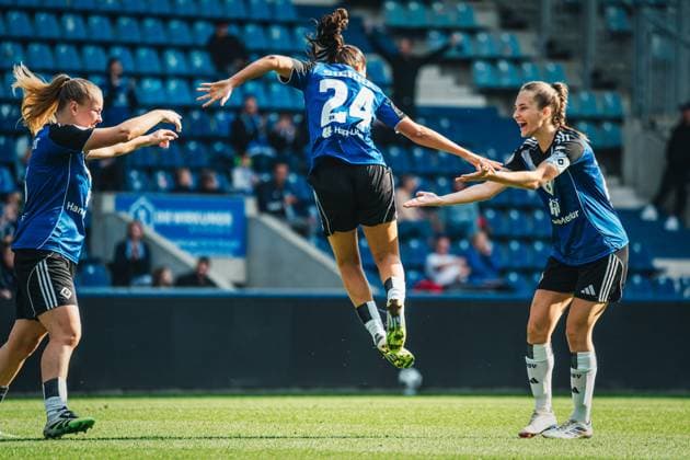 DFB-Pokal Frauen: 1. FC Magdeburg vs. Hamburger SV, 28.09.25 JUBEL: Almudena Sierra (Hamburger SV, 24) zum 3:0; DFB-Pokal Frauen 2025 2026, 1. Runde: 1. FC Madgeburg vs. Hamburger SV am 28.09.2025 in der Avnet Arena, Magdeburg DFB DFL REGULATIONS PROHIBIT ANY USE OF PHOTOGRAPHS AS IMAGE SEQUENCES AND OR QUASI-VIDEO. Copyright: xBEAUTIFULxSPORTS Tonhäuserx