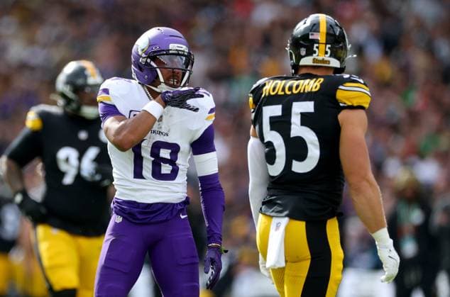 NFL, American Football Herren, USA Week 4, Croke Park, Dublin 28 9 2025 Pittsburgh Steelers vs Minnesota Vikings Vikings™ Justin Jefferson Justin Jefferson 28 9 2025  Copyright: x INPHO JamesxCrombiex JCR17060