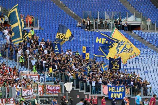 Supporter Hellas Verona during the Serie A Enilive soccer match between AS Roma and Hellas Verona at the Rome s Olympic stadium, Italy - Sunday, September 28, 2025. - Soccer.  Copyright: xFabrizioxCorradetti LaPressex
