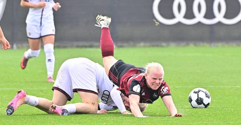 28.09.2025 - Fussball - Saison 2025 2026 - 1. DFB-Pokal - 1. Runde: FC Ingolstadt 04 FCI - 1. FC Nürnberg FCN ( Club Clubfrauen ) - Sportfoto Zink MeZi - xmexzix - Nina Penzkofer (29, FC Ingolstadt 04 FCI ) Aleigh Gambone (16, 1. FC Nürnberg FCN, rechts )