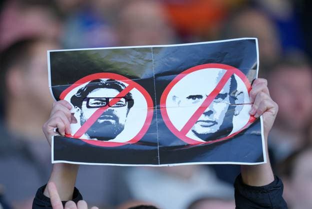 Rangers fans protest poster with images of Rangers Head Coach Russell Martin & Rangers Chief Executive Patrick Stewart. Livingston v Rangers, William Hill Scottish Premiership, Football, Home of the Set Fare Arena, Glasgow, Scotland, UK - 28 Sep 2025Livingston Home of the Set Fare Arena United Kingdom EDITORIAL USE ONLY No use with unauthorised audio, video, data, fixture lists, club league logos or live services. Online in-match use limited to 120 images, no video emulation. No use in betting, games or single club league player publications.  Copyright: xStuartxWallace Shutterstockx 15503934bl