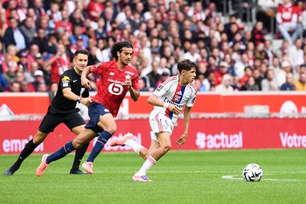 Lille OSC v Olympique Lyonnais - Ligue 1 McDonald s 2025 2026 44 Khalis MERAH (ol) - 32 Ayyoub BOUADDI (losc) during the Ligue 1 McDonald s match between Lille and Lyon at Stade Pierre Mauroy on September 28, 2025 in Lille, France. Lille France  Copyright: xFEPx 776348143