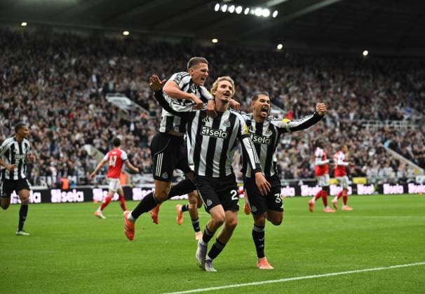 Nick Woltemade of Newcastle United celebrates scoring their first goal Newcastle United v Arsenal, Premier League, Football, St James Park, Newcastle, UK - 28 Sep 2025Newcastle St James Park United Kingdom EDITORIAL USE ONLY No use with unauthorised audio, video, data, fixture lists, club league logos or live services. Online in-match use limited to 120 images, no video emulation. No use in betting, games or single club league player publications. Copyright: xRichardxLee Shutterstockx 15503935ay