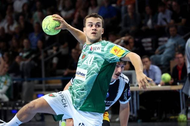 DEU, DHB, 1.HBL, Fuechse Berlin vs. ThSV Eisenach, 28.09.2025, Max-Schmeling-Halle, Berlin, DEU, DHB, 1.HBL, Fuechse Berlin vs. ThSV Eisenach, im Bild Tim Freihoefer (Fuechse Berlin 20)