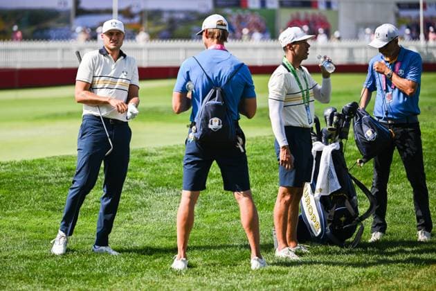 250928 Ludvig Aberg of Team Europe at a practice facility ahead of a a singles match on day 3 of the Ryder Cup on September 28, 2025 in New York. Photo: Jesper Zerman BILDBYRAN kod JZ JZ0619 golf ryder cup day 3 bbeng Copyright: JESPERxZERMAN BB250928JZ009