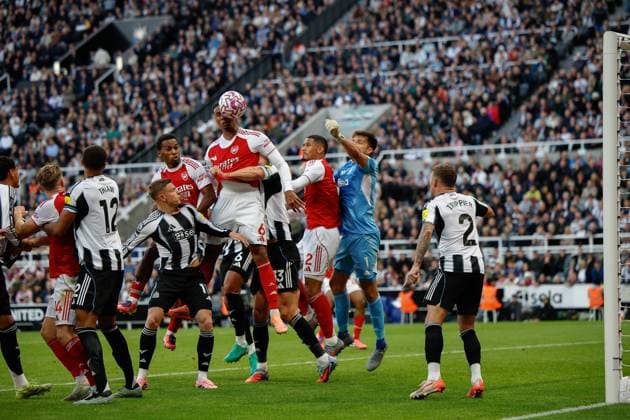 28th September 2025; St James Park, Newcastle, England; Premier League Football, Newcastle United versus Arsenal; Gabriel of Arsenal scores his sides second goal of the match in 96th min 1-2  CraigxCowan